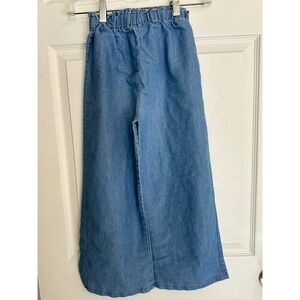 Btween Girls Medium Wash Blue Wide Leg Denim Pants Elastic